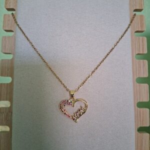 Collar Dorado Corazón Mamá con Detalles Multicolor